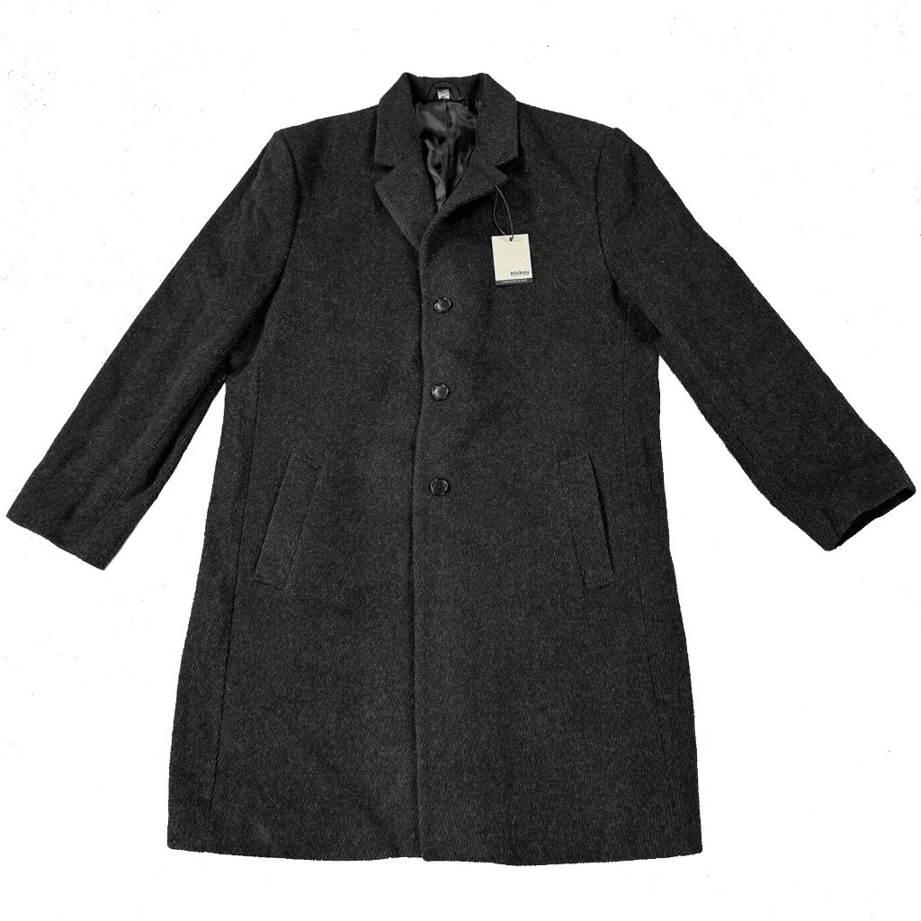 New $795 Hickey Freeman Overcoat! 48 Reg Charcoal Gray Wool & Cashmere Heavy